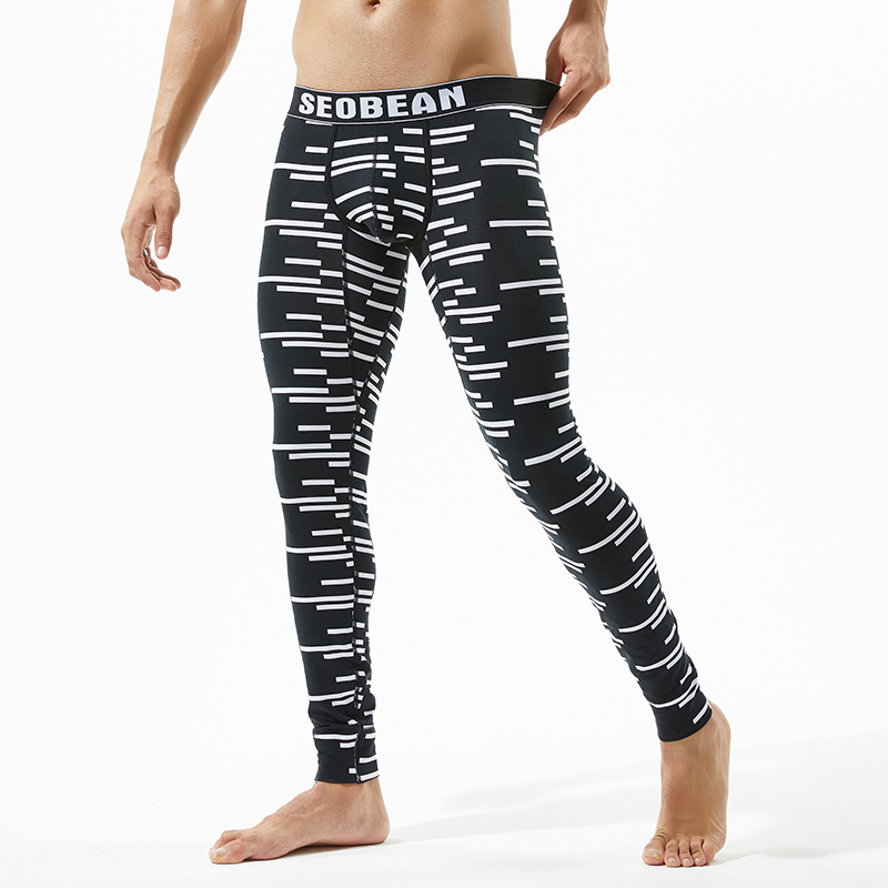 

2021 New Hot Johns Long Trousers of Striped Men Printed Underwear Leggings Fine Cotton Fit Male or Thermal Youth Yw8t YW8T, Black