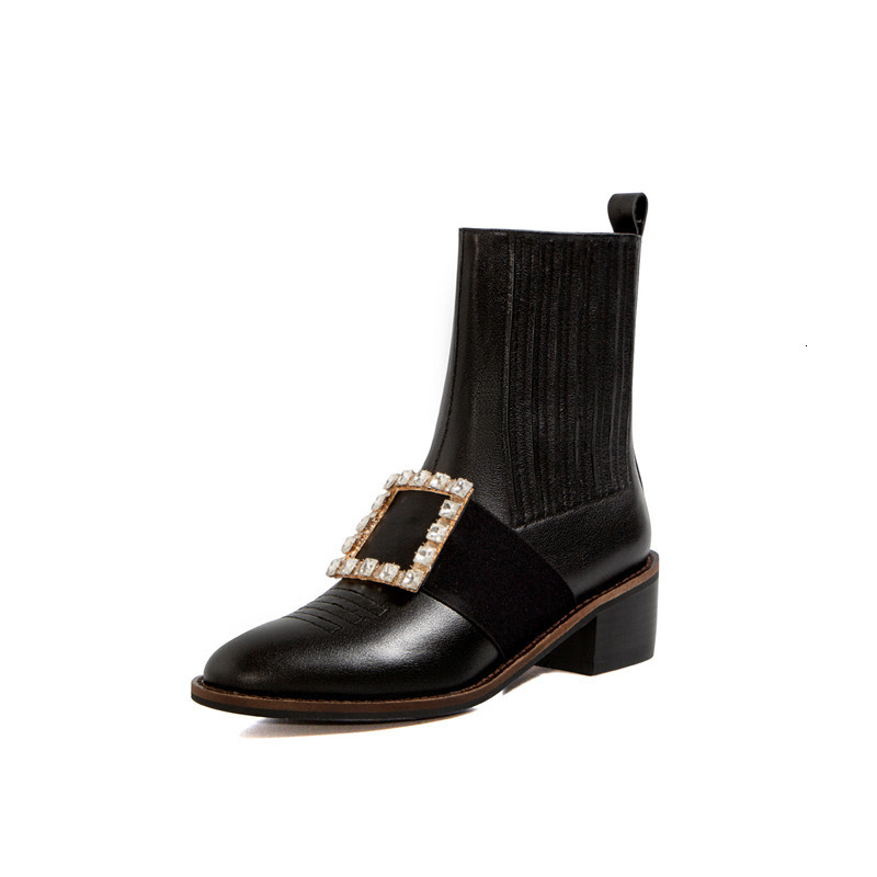 

2021 New Arrival Feminine Genuine Thick Heels Toe Fashion Boots Winter SNUI, Black square button
