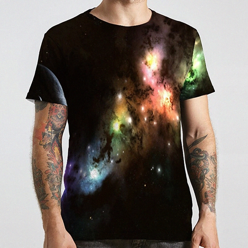 T-shirt Unisexe Tee T-shirt 3D Imprimé Galaxy Galaxy Graphic Prints Plus Taille Coulée ronde Casual Imprimé quotidien Toile à manches courtes Top