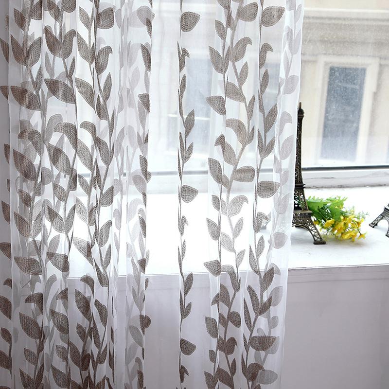 

Home Curtains Voile Super Leaves Printed Tulle Living Room Window Door Drapes Scarf Sheer Panel Valances Home Hanging Decor, Chocolate
