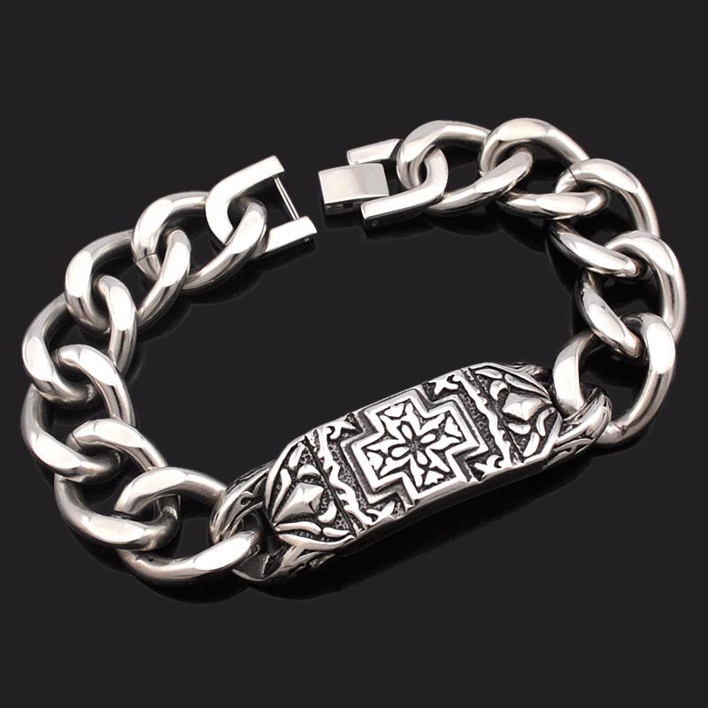 

Dolaime Fashion Men's Cross Carved Stainless Steel Retro Bracelet High - quality fine bracelet jewelry accessories GB729