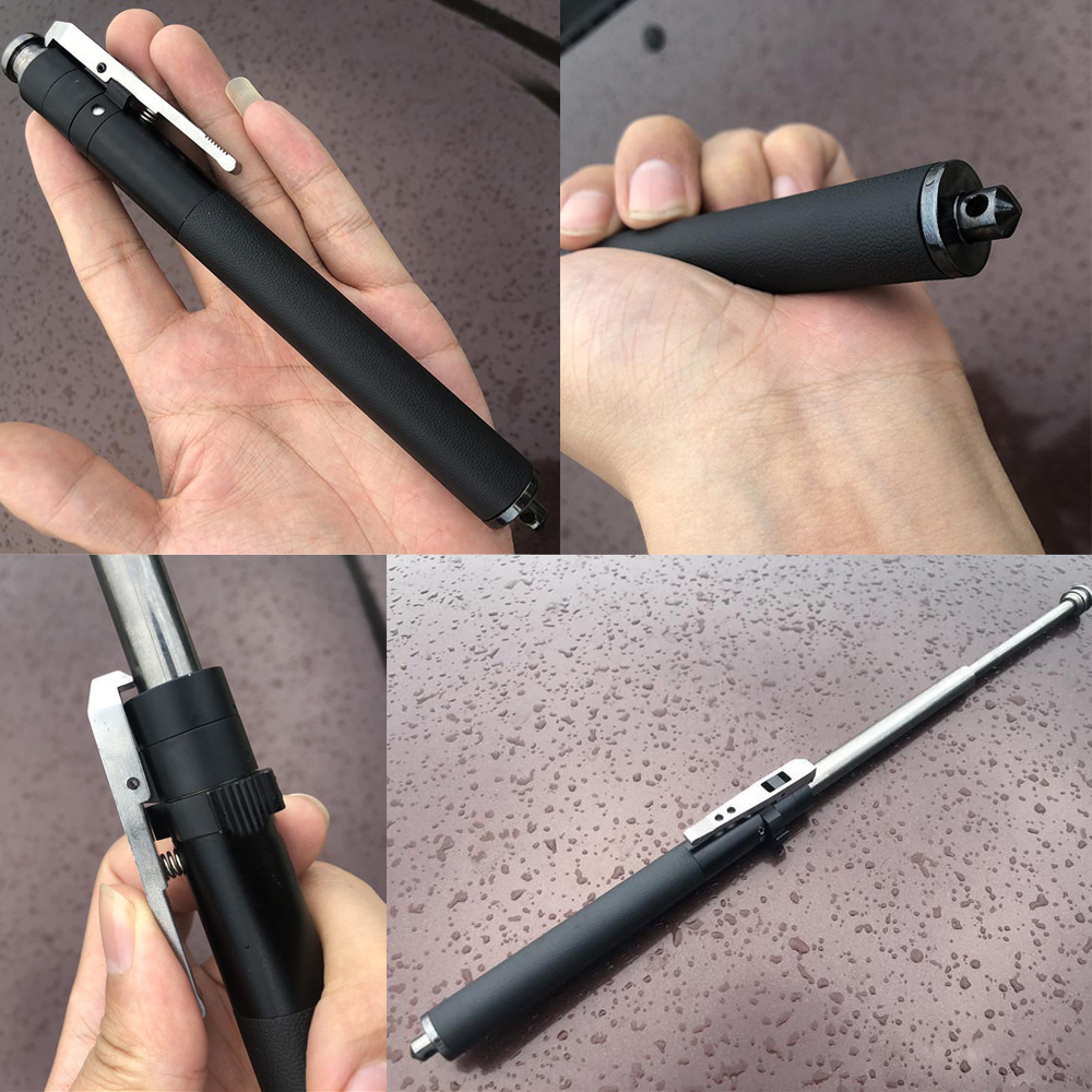 

Automatic spring black pen portable three-section telescopic stick men and women self-defense stick telescopic car self-defense crowbar Brok