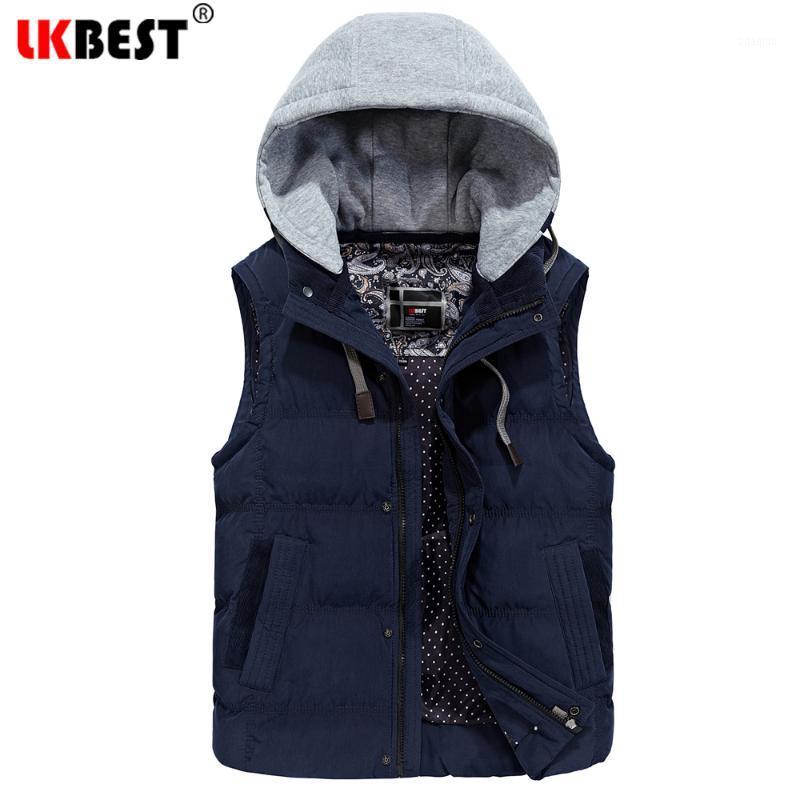 

LKBEST New sleeveles jacket men Thicken hooded Winter men' vest Windproof Men vest coat casual Waistcoat Outerwear MJ281, Khaki