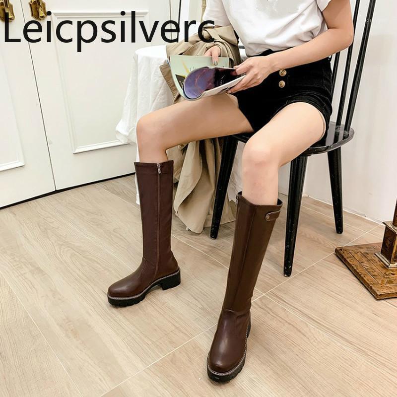 

Women's Boots Autumn And Winter The New Round head zipper Metal Decoration mid heel High tube Women's shoes plus size 34-431, Black