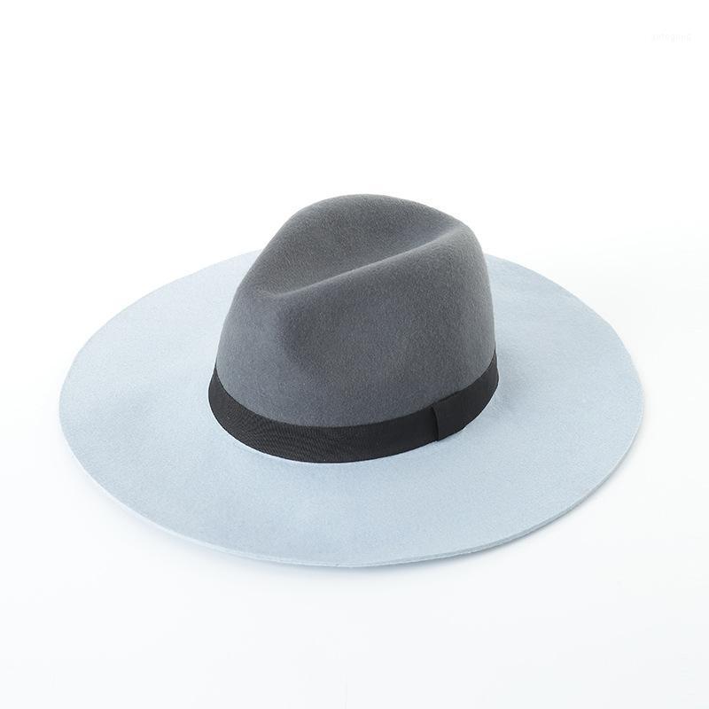 

202009-hh8046 autumn winter color patchwork wool bowknot fedoras cap MEN women panama jazz hat1, Gray