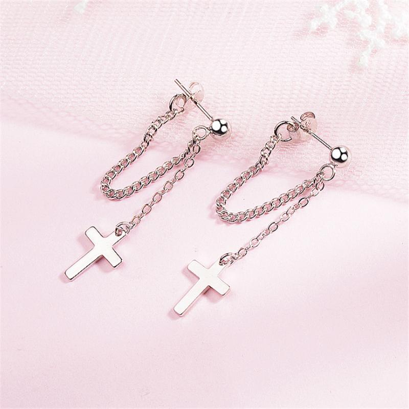 

Tibetan Sliver European Style Fashion Long Chain Cross Pistol Drop Earrings for Men and Women Party Punk Jewelry Gift Brincos