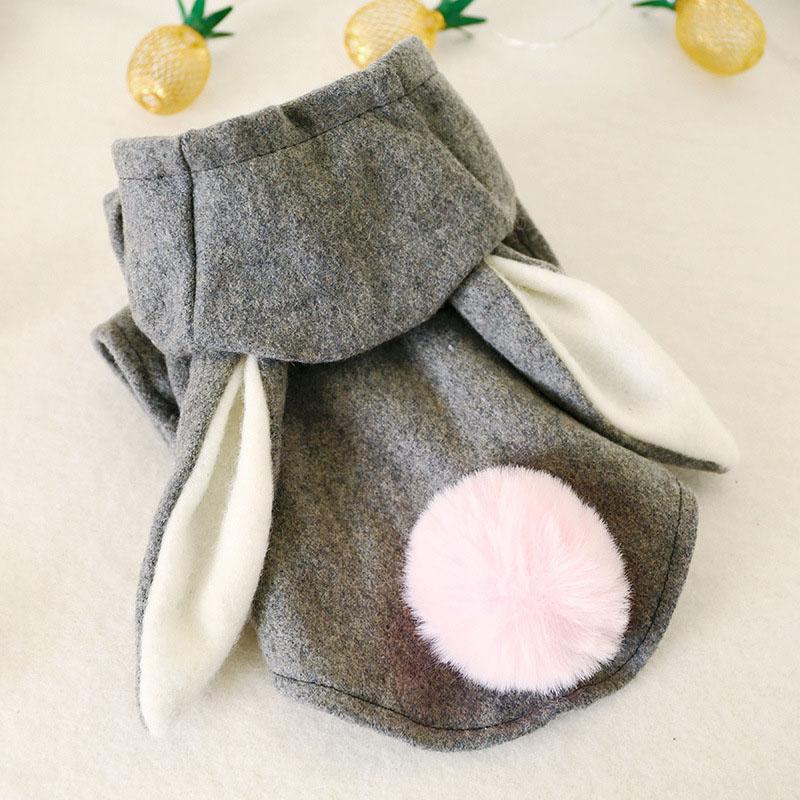

Ear Pet Dog Coat Clothes Autumn Winter Puppy Casual Clothing Cat Costume with Pink Plush Ball for Small Medium Dog Outfit, Gray