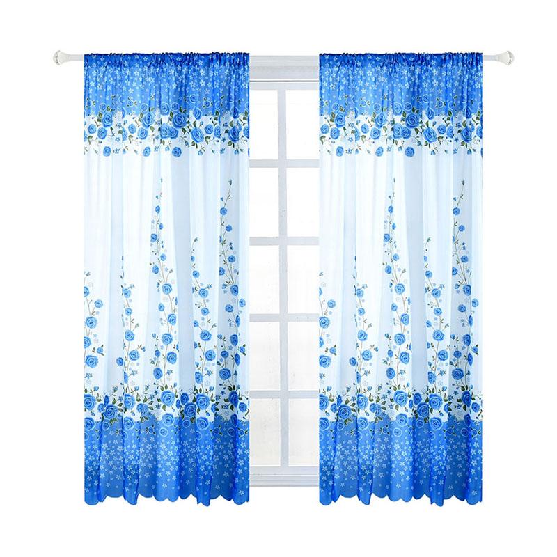 

1PC Modern Window Curtains Short For Living Room Kitchen Bedroom Translucent Drapes Rod Rocket 50% Blackout Door Floral Curtain, 02