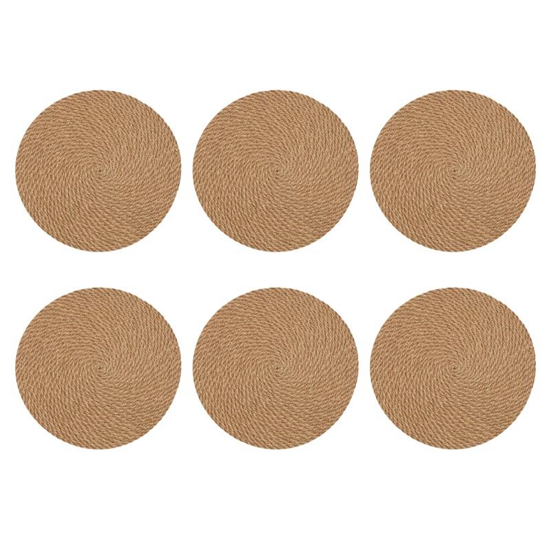

Round Braided Placemats Set of 6 Jute Handmade 7 Inch Heat Resistant Thick Hot Pads Mats