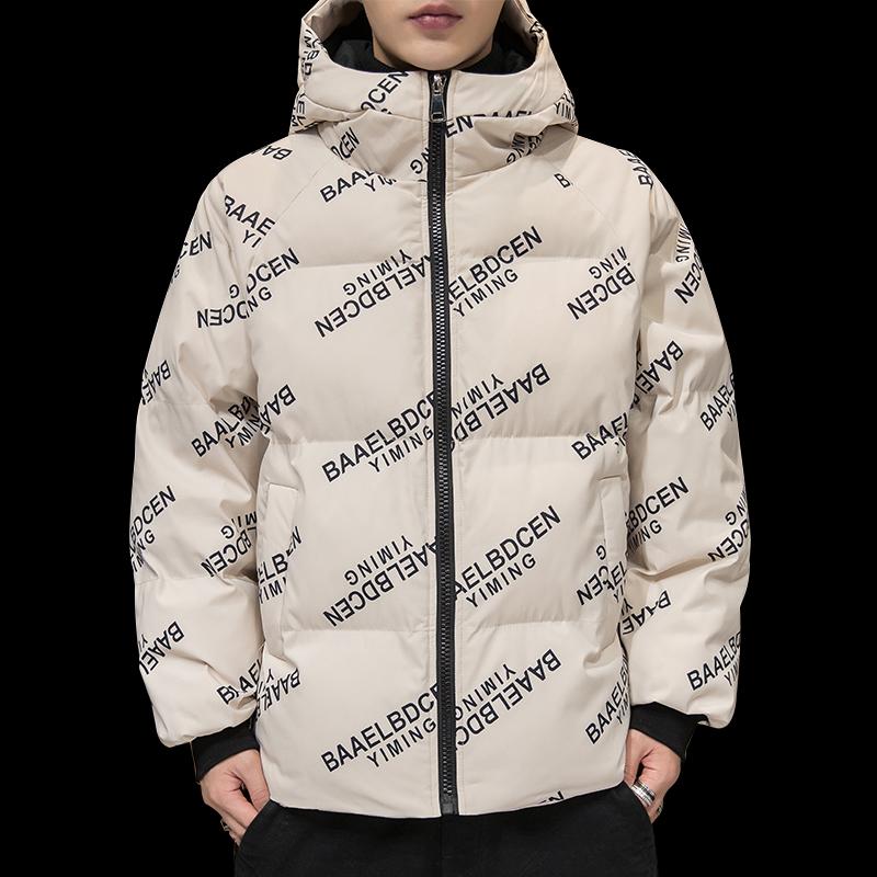 

Winter Cotton Padded Coats Men Thicken Pilot Zipper Down Jacket Fashion Letter Printed Hooded Bomber Outerwear Thick Warm, Beige