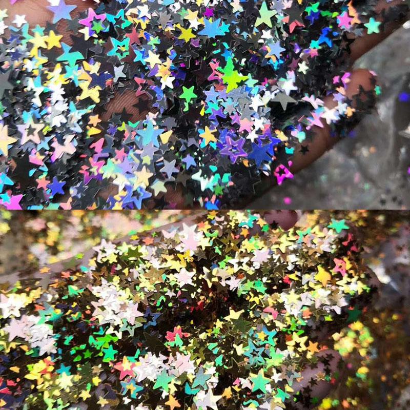 

50g Mix Size Glitter Sequins Silver/Gold/Black/Red Holographic Five-point Sparkle Stars Nail Art Spangles Hollow Star Sequins