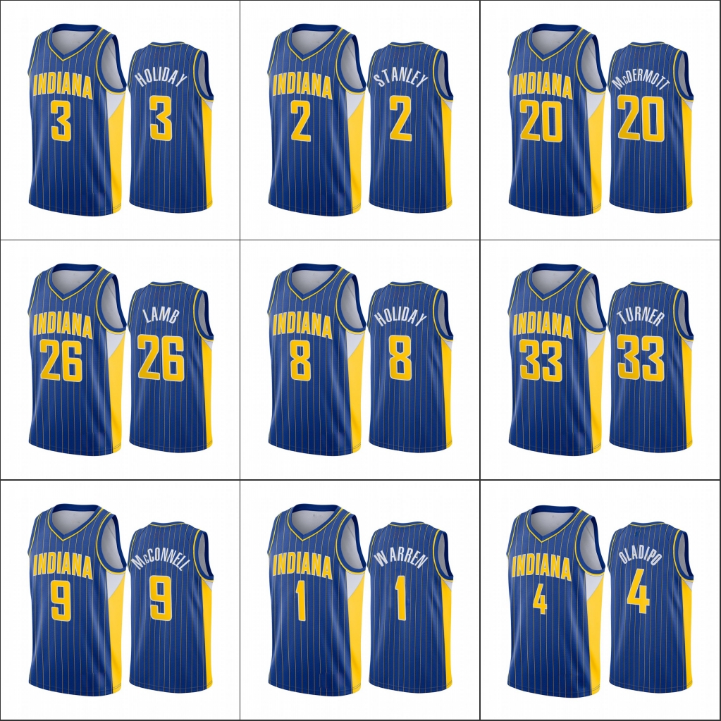 

Indiana Pacers Men Victor Oladipo Cassius Stanley Jeremy Lamb Myles Turner 2020-21 Blue City Edition New Uniform Jersey