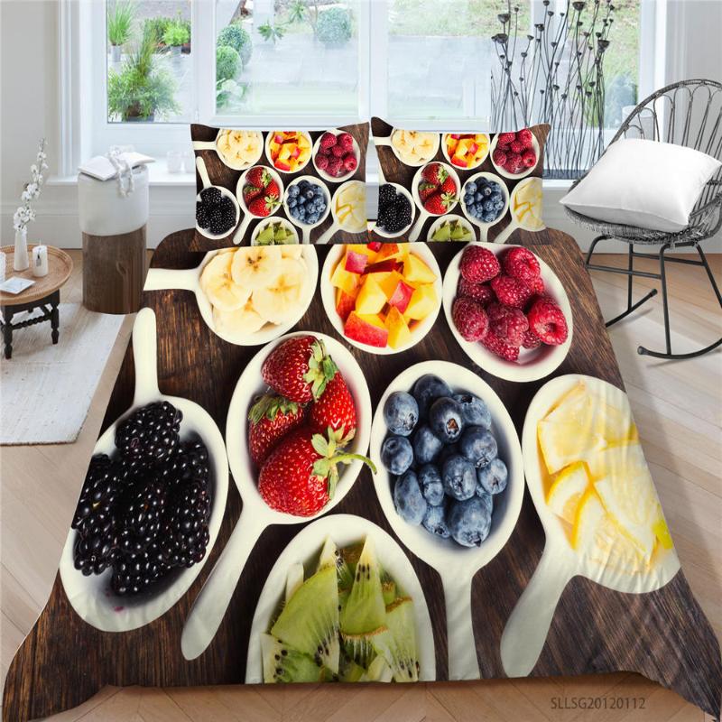 

Fruit Series Bedding Set Single High End Vintage 3D Berry Duvet Cover Creative Queen  Full Double King Bed Set Colorful, Style 3