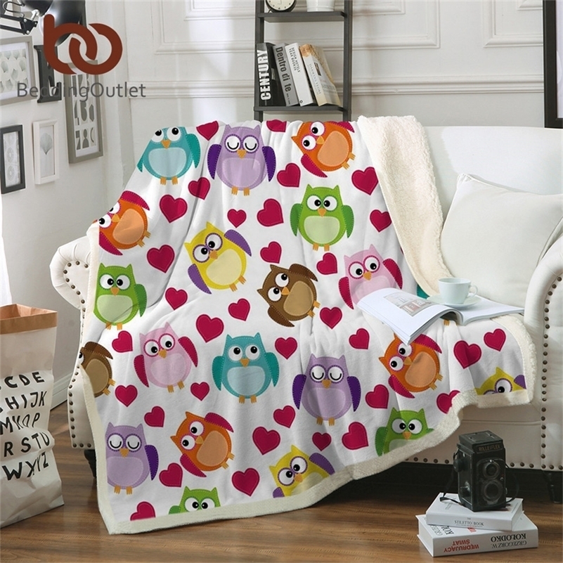 

BeddingOutlet Owls Microfiber Bed Blanket Cartoon Throw Blanket for Kids Heart Girls Home Textiles Colorful Printed manta 201113