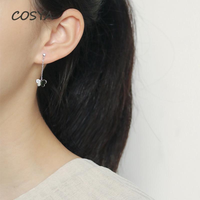 

Stud COSYA 100% 925 Sterling Silver Butterfly Asymmetry Earrings High Carbon Diamond Fashion All-Match Temperament Jewelry Wholesale