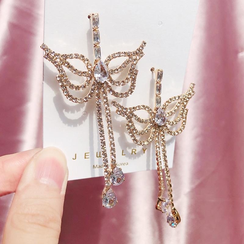 

MENGJIQIAO 2020 Hot Sale Full Rhinestone Butterfly Elegant Drop Earrings For Women Girls Fashion Tassel Pendientes Party Jewelry