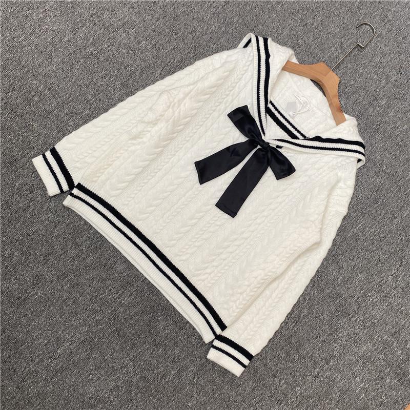 

Autumn Winter Navy Collar Sweater Women Long Sleeve Korean Pullover knitted sweater Tops Pull Femme Hiver Jersey, White