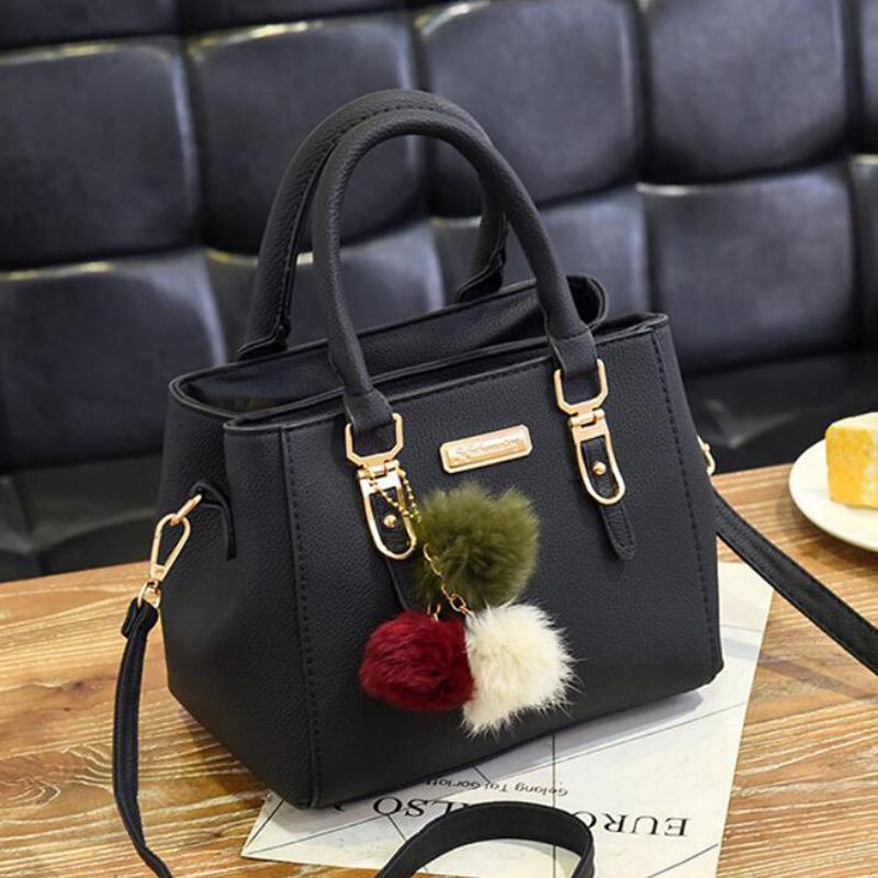 

women beading pendant handbag ladies embossed shoulder bag ladies Messenger bag hairball bags high quality, Black