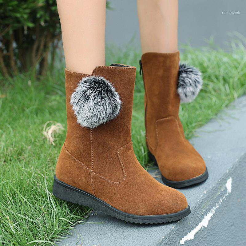 

Hairball Decorative Boots Women Suede Zipper Flat Round Toe Keep Warm Shoes Woman Nice Autumn Winter Snow Boots Botas Feminina1, Black
