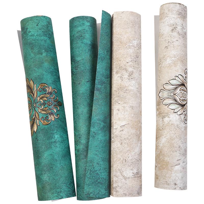 

3d American retro wallpaper European luxury non-woven living room TV background wallpaper bedroom atmosphere Peacock green, 0.53x10m1