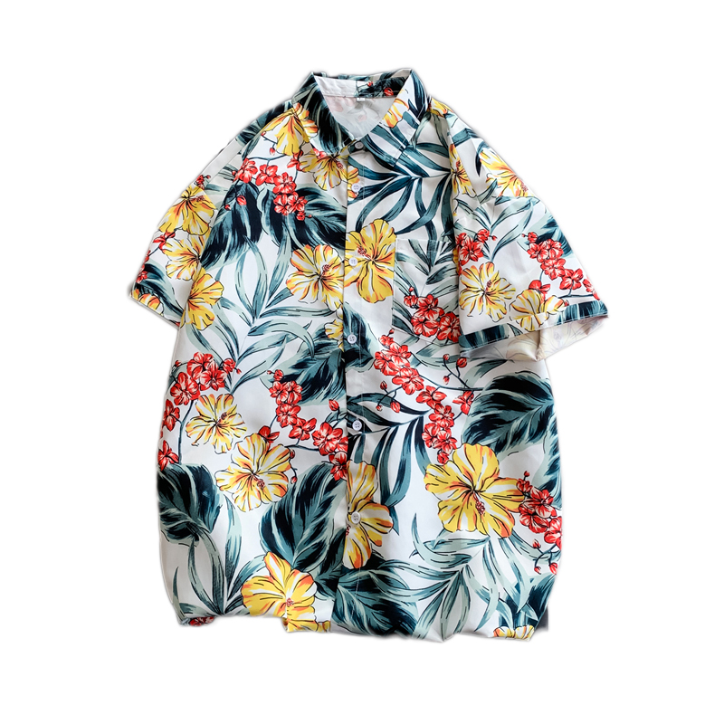 

Summer Mens Shirts Hawaii Tropical Fashion Sandy beach Sports Half sleeve Hip Hop Streetwear Casual Fancy Shirts Men, Yellow flowers c52