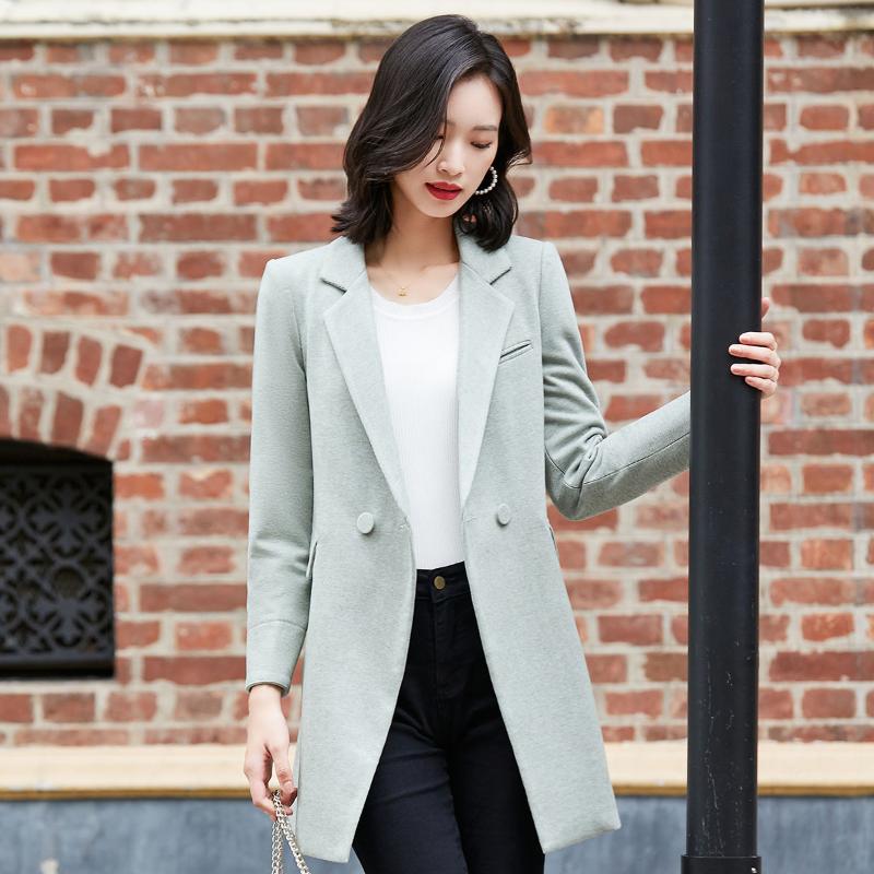 

Plus size women' jacket solid color button suit coat lapel cardigan coat women' spring autumn long sleeve medium length, Gray