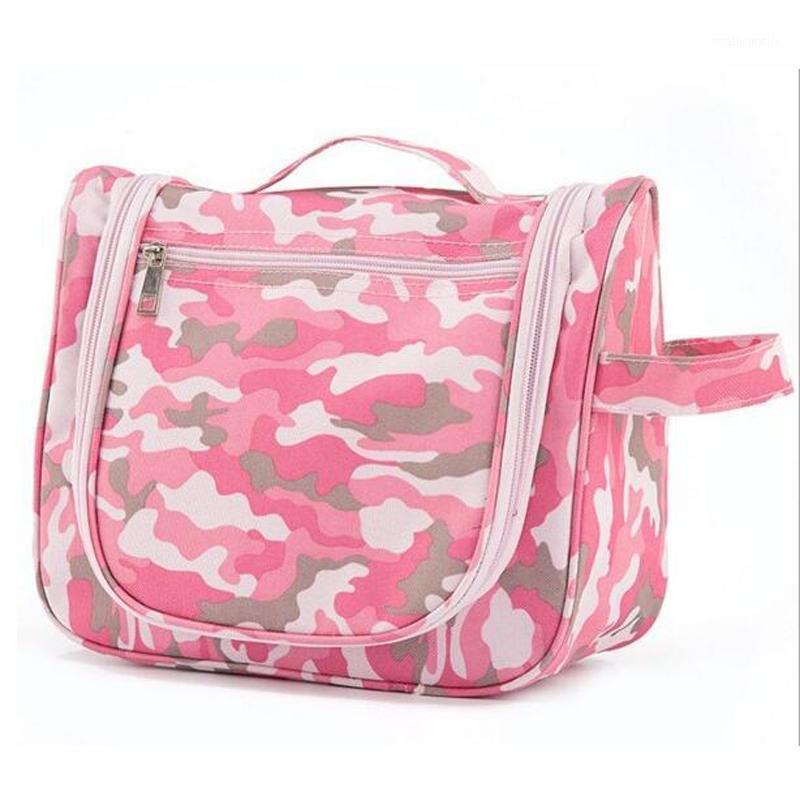 

New Travel Cosmetic Bag Oxford Camouflage Hanging Makeup Bags Washing Toiletry kits Storage For Female Traveling Organizer Cases1, Cherry pink
