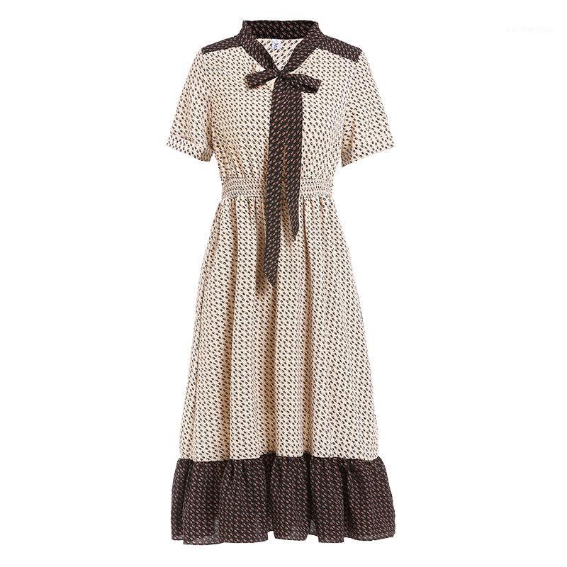 

Summer Luxuty Woman Vintage Bowknot Neck Floral Printed Runway A-line Casual Party Swing Office Work Slim Ladies Dress1, Xaq522