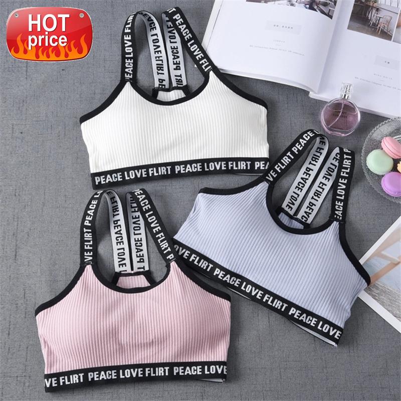

Sport Cropped Top Bra Push Up Running Yoga Bra Cotton Letters Sport Tops For Women Gym Wear Solid Fitness Women Sportswear #vO42, White