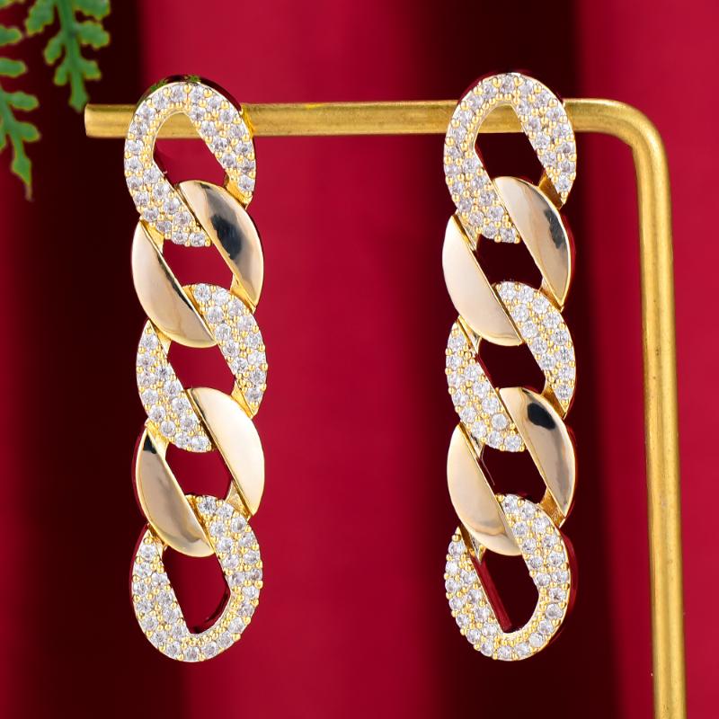 

GODKI Iced out Hip Hop Big Earrings For Women Wedding Miami Prong Cuban Chain Link Cubic Zirconia CZ Earrings Set Hip Hop Chains