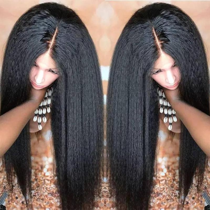 

Brazilian Kinky Straight Wig Lace Front Human Hair Wigs For Black Women Yaki 13X4 Lace Wig Front Remy Hair, As pic
