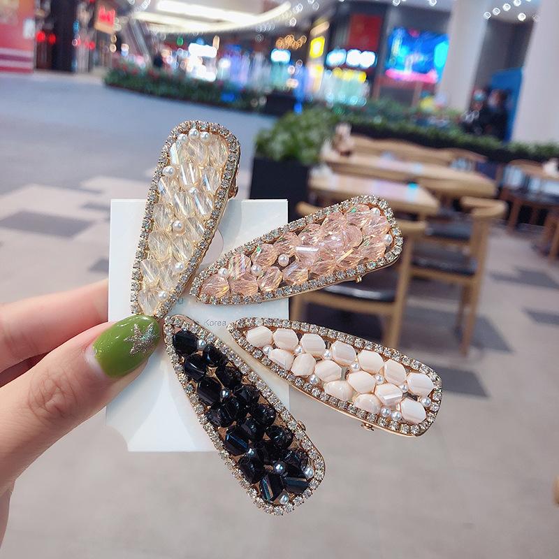 

Korean Female Simple Colorful Crystal Rhinestone Rop Shape Duckbill Clip Fashion Women Girl Hairpins Pearl Hair Accessories