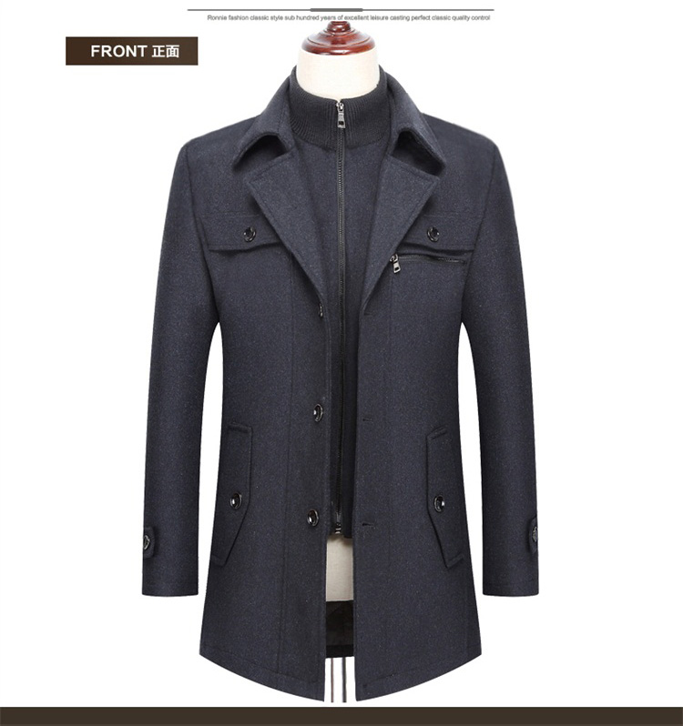 

Gray Men'S Long Winter Wool Coat Jackets Men'S Leisure, Grey