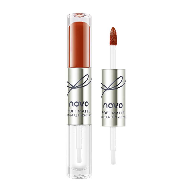 

Color Fixing Raincoat Lip Glaze Double Head Nourishing Waterproof Non Stick Cup Long Lasting Never Fade Away Smooth Mist Sense, Red