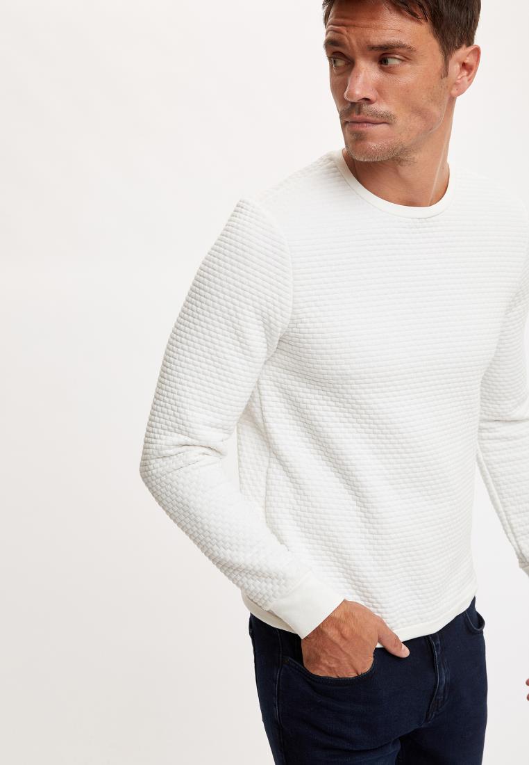 

Autumn Man Knitted Slim Fit Crew Neck Basic Sweatshirt Sporty Look Long Sleeve Warm Casual New Season, White