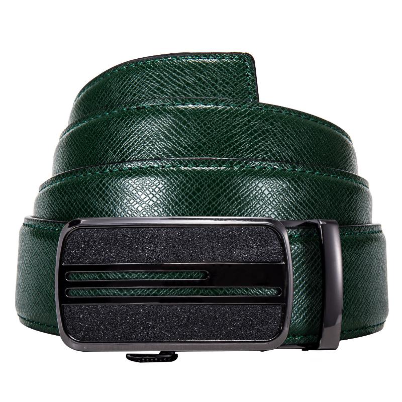 

Men Belt Waist Strap Green Genuine Leather Belt Alloy Automatic Slide Buckle Emboss Square Buckle for Jeans Barry.Wang, Black;brown