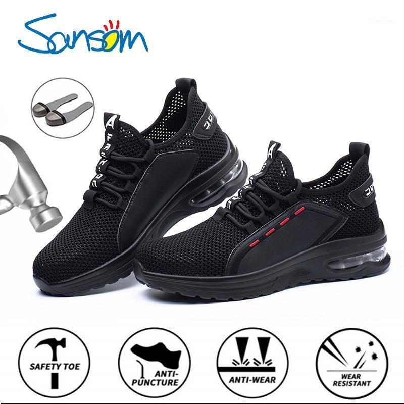

Boots SANSOM Hollow Breathable Men Work Safety Shoes Anti-smashing Steel Toe Cap Working Construction Indestructible Shoes1, Black