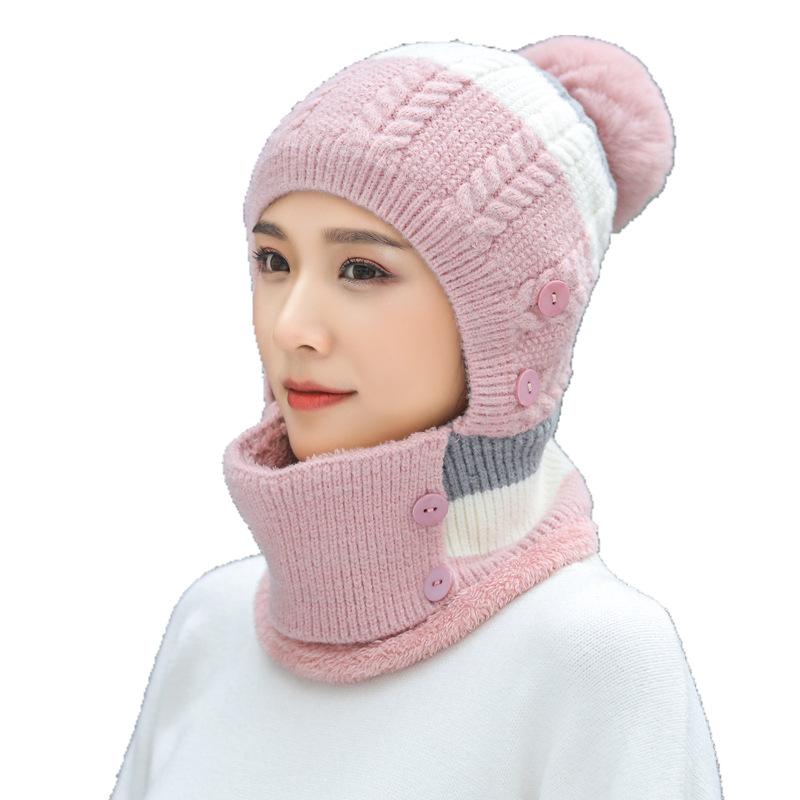 

2020 Fashion Women's Knitted Hat Scarf Caps Neck Warmer Winter Hats for Men Women Skullies Beanies Warm Fleece Cap, Pink