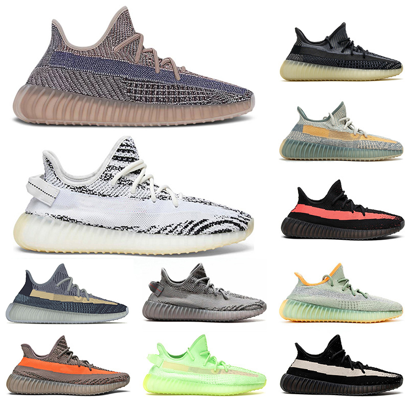 

wholesale kanye running shoes for mens womens static black refective earth tail-light zebra men women trainers sports sneakers size 36-48, # zyon 36-48