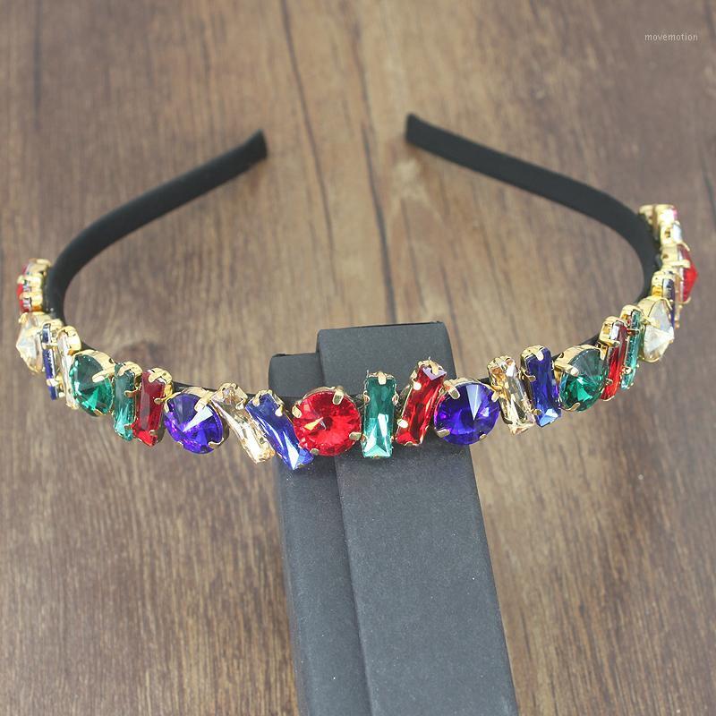 

2020 Baroque Luxury Multicolor Sparkly Crystal Headband Vintage Metal Headdress Fashion Hair Jewelry Wedding Accessories1