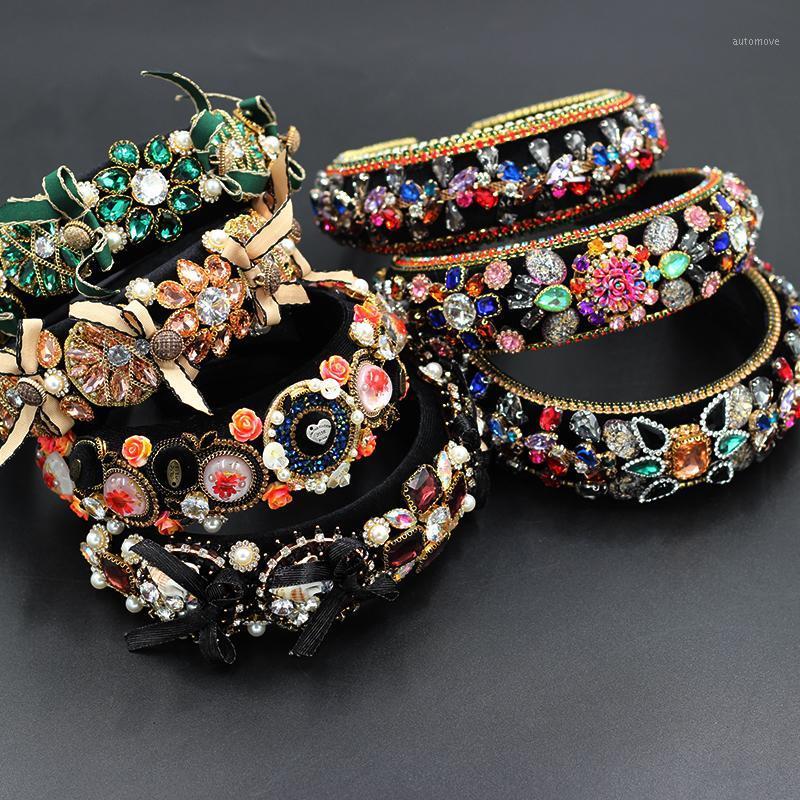 

New fashion European and American style hair band Baroque rhinestone color bow personality prom travel hair accessories 7551