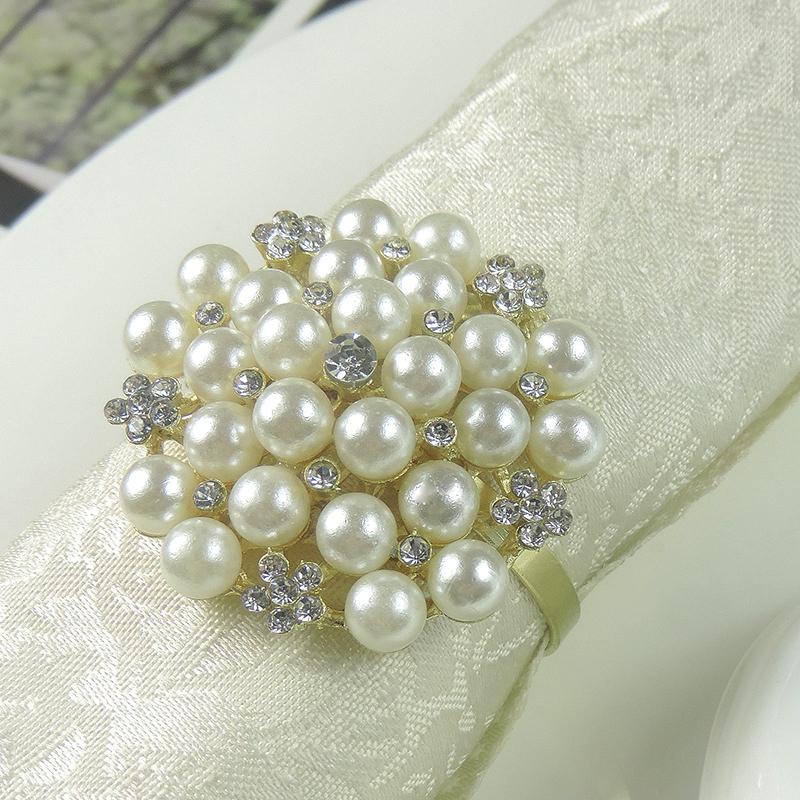

6pcs/lot Pearls Diamante Napkin Rings Flower Christening Bangle Metal Gold Silver Napkin Holders Christmas Gift Table Decor