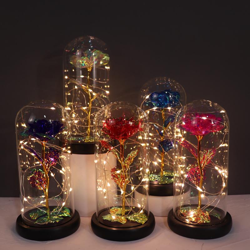 

Other Artificial Eternal Rose Light In LED Glass Cover Luminous Colorful Gold Foil Preserved Flower Ornaments Valentines Mothers