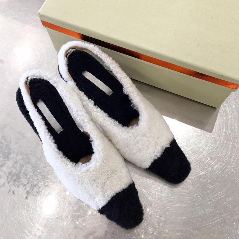 

The new ZENXI qiu dong 20 contracted plush slippers sandals comfortable flat color matching plush baotou web celebrity pandas sh, Hight heels