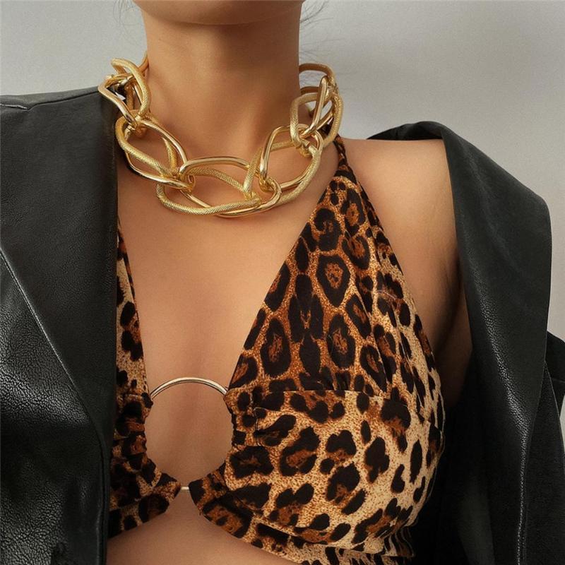 

Creative Exaggerated Hip Hop Punk Clavicle Chain Golden Big Thick Frosted Multi Layered Chain Choker Necklace For Women Gift
