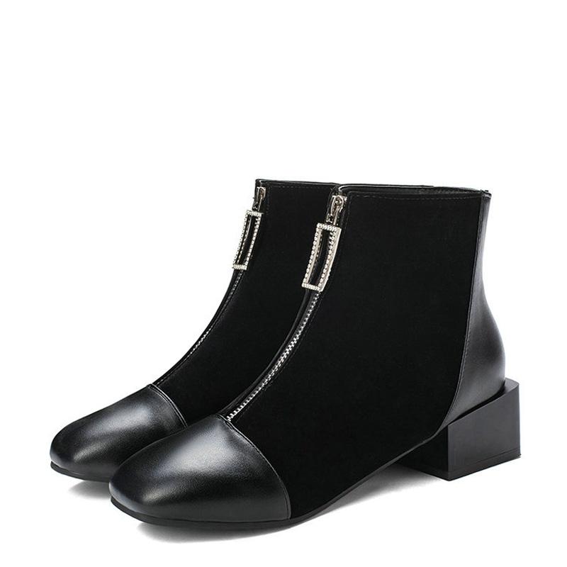 

AIWEIYi Ankle Boots For Woman Square Toe Med Heel Chunky Heels Black Booties Fur Keep Warm Snow Botas Mujer