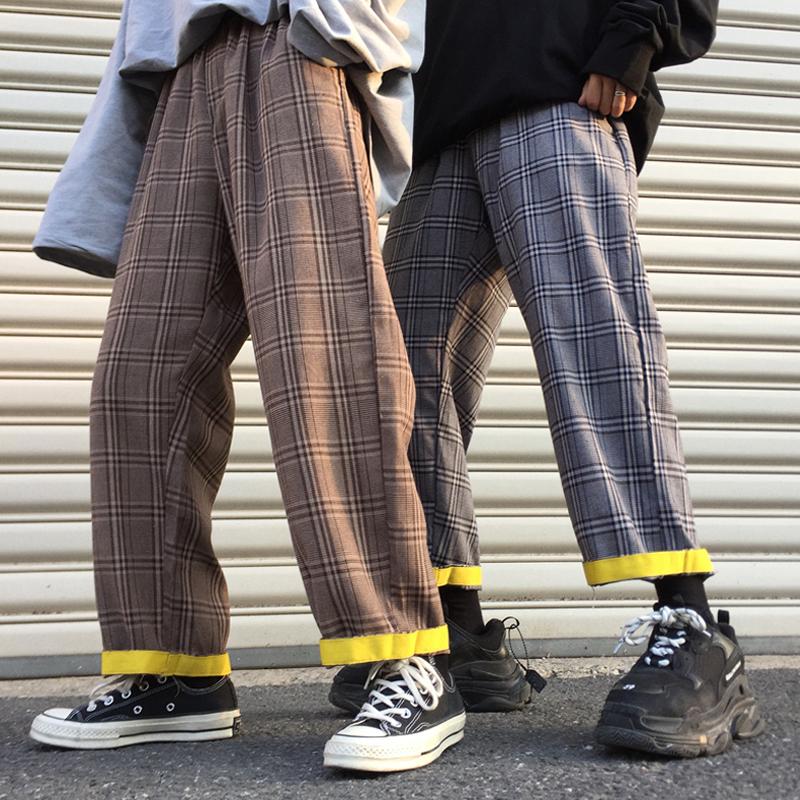 

Streetwear Black Plaid Pants Men Joggers Harajuku Mens Straight Harem Pants Men Korean Hip Hop Trousers Plus Size Pockets, Gray