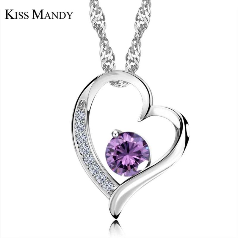 

KISS MANDY New Geometric Romantic Heart Shape Hollow Pendant Necklace Women Jewelry Austrian Zircon Crystal Stone Necklaces LN09