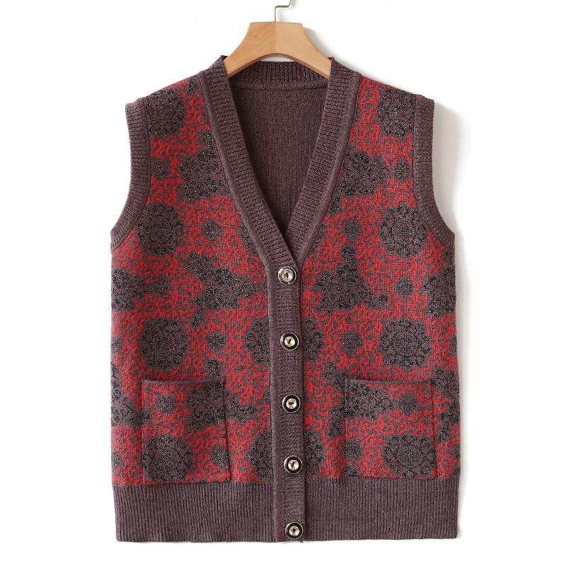 

Women's Knitted Sweaters Waistcoat Cardigan Coat Middle-aged Elderly Mothers Sweater Vest Spring Autumn Sleeveless Jacket Outwea, Red