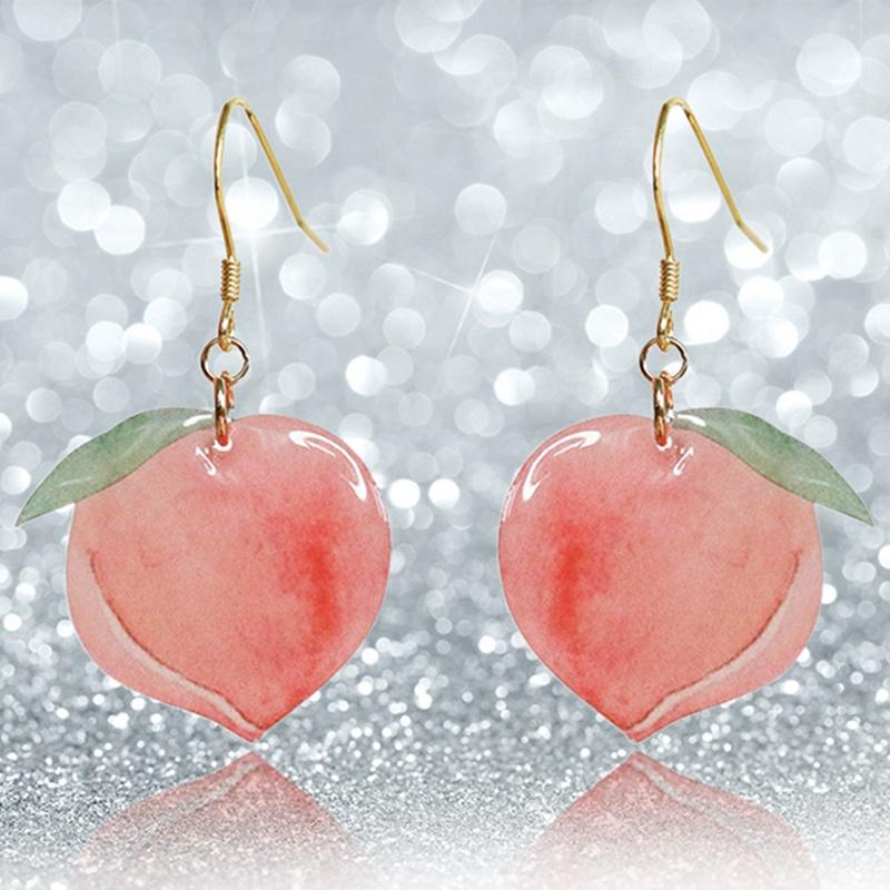 

Fashion Pink Peach Pendants Dangle Earrings Sweet Cute Girls Acrylic Peach Female Earrings Fine Jewelry